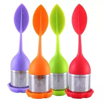 Заварщик чая — мелкоячеистый чайный фильтр из нержавеющей стали с силиконовой ручкой, не содержащей бисфенол-А, и поддоном для сбора капель для всех листового чая оранжевый