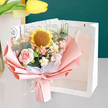 Завершенный букет цветов крючком Искусственная вязка Дейзи Элегант на День матери, Style D