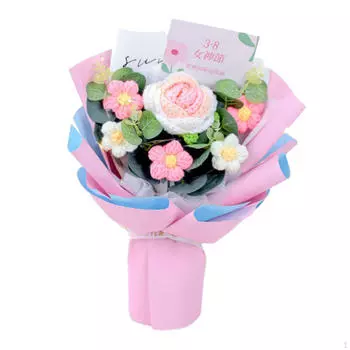 Завершенный букет цветов крючком Искусственный вязаный цветок розы для домашнего свадебного украшения розовый