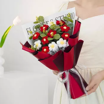 Завершенный букет цветов, связанный крючком, искусственные цветы, домашний декор, центральный элемент стола, подарок на вечеринку красный