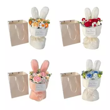 Завершенный букет цветов, связанный крючком, креативное украшение, вязаная крючком роза для подарка на День святого Валентина, ресторана, кафе, вечеринки, кабинета красный