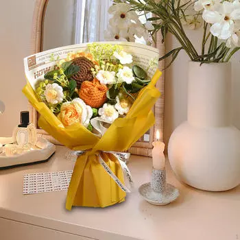 Завершенный букет из вязаных крючком цветов, искусственный вязаный подсолнух, роза, ромашка, день рождения Yellow