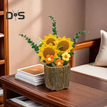 Завершенный вязаный крючком цветок искусственные цветы с длинным стеблем фрукты животные подсолнух вязаный цветок для домашнего декора свадебные букеты стол I