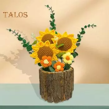 Завершенный вязаный крючком цветок искусственные цветы с длинным стеблем фрукты животные подсолнух вязаный цветок для домашнего декора свадебные букеты стол I