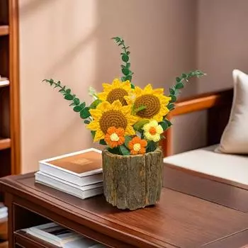 Завершенный вязаный крючком цветок искусственные цветы с длинным стеблем фрукты животные подсолнух вязаный цветок для домашнего декора свадебные букеты стол I