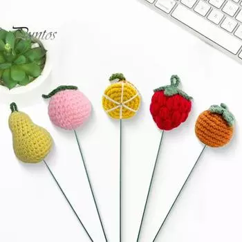 Завершенный вязаный крючком цветок искусственные цветы с длинным стеблем фрукты животные подсолнух вязаный цветок для домашнего декора свадебные букеты стол I