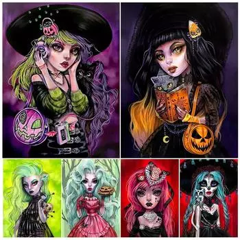 Заводная девушка и читающая ведьма, настенная живопись на холсте, милая темная готическая девушка, художественный постер и принт для декора гостиной, без рамки 21*30cm