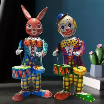 Заводная игрушка, винтажный кролик, барабанная игра, Заводная игрушка, кролик, качающаяся игрушка, украшение для праздников, украшение дома A