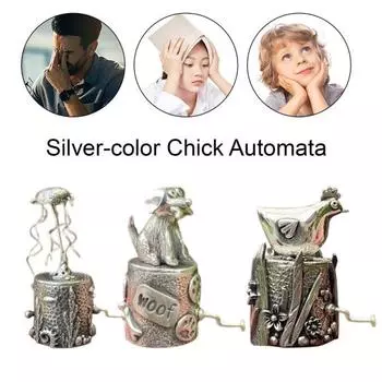 Заводной серебристый автомат для цыплят, заводная собака, медуза, игрушка, украшение для рабочего стола, для детей и взрослых, пасхальное яйцо, охота, корзина, наполнитель, подарок A