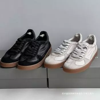 Заводская пара нишевых кроссовок OFF немецкие кроссовки ретро OC старые белые туфли мягкие коровьи кожаные женские плоские повседневные кроссовки 35 бежевый