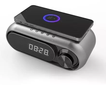 Заводские дешевые динамики с синим зубом, успокаивающие беспроводные зарядки с дисплеем времени, будильник, беспроводные динамики с синим зубом as picture серый