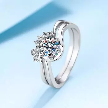 Заводской магазин 0,8 карат Муассанит Pass Diamond Test Стерлингового Серебра 925 пробы из двух частей Кольцо Юбилейный День Рождения Ювелирные Изделия 5
