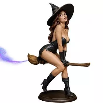 Завораживающая Красавица – Сексуальная Фигурка Ведьмы на Книжной Полке, 6 Расписанная Вручную Смола Готическая Темная Ведьма Едет на Таинственной Соблазнительной Фигурке-Статуэтке в Капюшоне One Size
