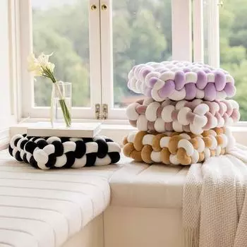 Завязанная квадратная подушка Мягкая подушка ПП Хлопковый наполнитель Дышащая, приятная для кожи, износостойкая, декоративная тканая подушка для домашнего офиса S