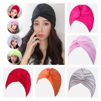 Завязанная шапочка для плавания из нейлона, пляжная шапочка, модная шапочка для купания в горячих источниках, длинные короткие волосы красный