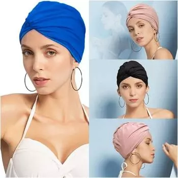 Завязанная шапочка для плавания, плиссированная шапочка для купания в горячем источнике, модная летняя шапочка-тюрбан для плавания, бассейн красный