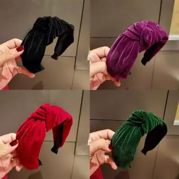 Завязанная зимняя бархатная повязка на голову, толстый женский обруч для волос, элегантная широкая повязка для волос