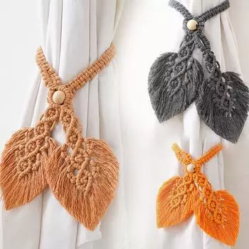 Завязки для штор Деревянные бусины Плетеные кисточки в форме листа Крепление для штор в стиле бохо Украшение для штор в фермерском стиле Подхваты для штор в спальню Подхваты для штор бежевый