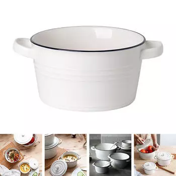 Завтрак Чаша Каша Двойная Ручка Кухонная Утварь Фарфоровый Суп Десерт для Пасты Small Without lid