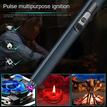 Зажигалка для барбекю на открытом воздухе с USB-дугой, перезаряжаемая, длинная, для кухонной газовой плиты, ветрозащитная, плазменная, беспламенная, электрическая зажигалка чёрный