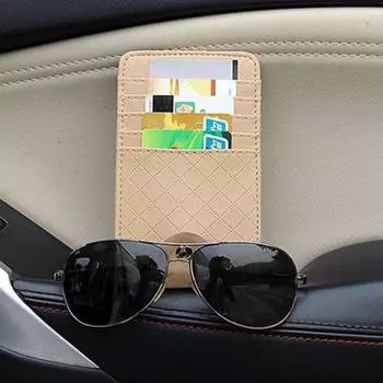 Зажим для автомобильного козырька Удобный, не выцветающий, тонкая строчка, устойчивая к царапинам, износостойкий аксессуар для хранения солнцезащитного козырька, автомобильный многофункциональный зажим для карт бежевый