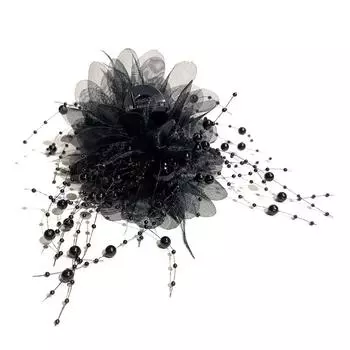 Зажим для бахромы из перьев и бусин 11 см, бахрома из перьев пиона 2024, зажим для головного убора, коготь, цветок, акула, темперамент N1N4 Black+coffee-11cm