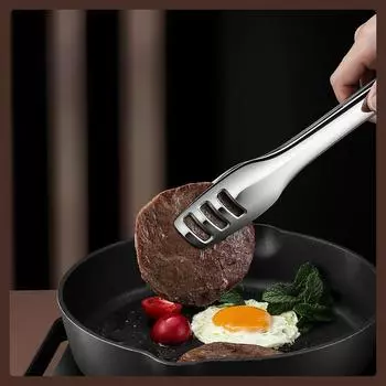 Зажим для барбекю из нержавеющей стали 304, выдвижной трехлинейный зажим для хлеба, щипцы для шведского стола, стейка, кухонные гаджеты, зажим для еды small size