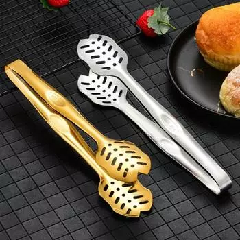 Зажим для барбекю. Полая удобная ручка. Нескользящая термостойкая полирующая поверхность. Щипцы для подачи салата, хлеба из нержавеющей стали для выпечки. серебряный