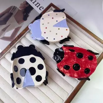 Зажим для божьей коровки, мультяшный коготь для насекомых, милый коготь для волос, девочка чёрный/красный