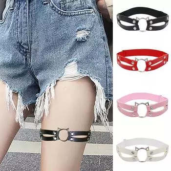 Зажим для чулок из искусственной кожи с головой кошки в стиле Харадзюку чёрный