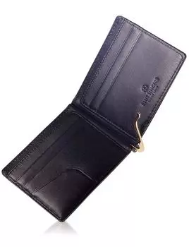 Зажим для денег из натуральной кожи, итальянский кожаный складной кошелек, тонкий мини-кошелек, чехол для карт, чехол для пропуска, карта IC IMC1 [СИНИЙ] для мужчин / (Темно-синий)