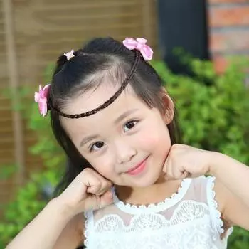 Зажим для детского парика, детская заколка для волос с косичкой и бантом, цвет случайный 2