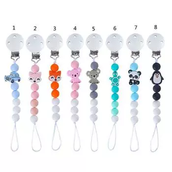 Зажим для детской соски, силиконовая цепочка с милыми животными, бусины, цепочка для соски, жевательные детские игрушки-прорезыватели, держатель для соски-пустышки