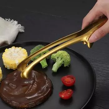 Зажим для еды из нержавеющей стали 304, длинная противоскользящая ручка, многофункциональный зажим для сервировки стейка, хлеба, шведского стола, щипцы S A золотистый