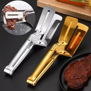 Зажим для еды из нержавеющей стали, полая длинная противоскользящая ручка, многофункциональный многофункциональный зажим для стейка, мяса, рыбы, барбекю, сервировочный зажим, лопаточка для щипцов серебряный