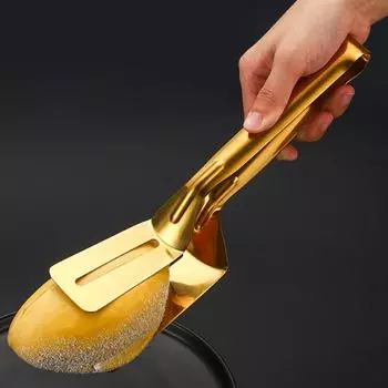 Зажим для еды из нержавеющей стали, полая длинная противоскользящая ручка, многофункциональный многофункциональный зажим для стейка, мяса, рыбы, барбекю, сервировочный зажим, лопаточка для щипцов серебряный