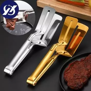 Зажим для еды из нержавеющей стали, полая длинная противоскользящая ручка, многофункциональный многофункциональный зажим для стейка, мяса, рыбы, барбекю, сервировочный зажим, лопаточка для щипцов серебряный