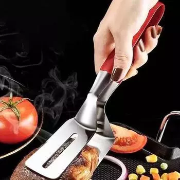 Зажим для еды из нержавеющей стали с прорезями, противоожоговая, противоскользящая резиновая ручка, многофункциональный стейк, мясо, рыба, жарка барбекю, сервировочный зажим, щипцы, лопаточка S