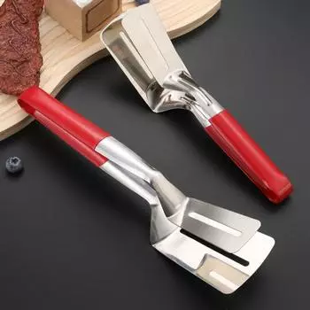 Зажим для еды из нержавеющей стали с прорезями, противоожоговая, противоскользящая резиновая ручка, многофункциональный зажим для стейка, мяса, рыбы, барбекю, сервировочный зажим S