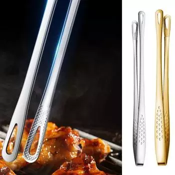 Зажим для еды с длинной ручкой, зажим для стейка из нержавеющей стали для барбекю, термостойкий зажим для еды, кухонный инструмент для дома L серебряный