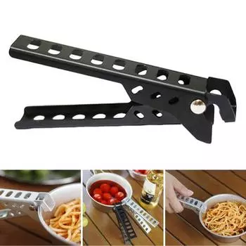 Зажим для кастрюли из алюминиевого сплава с защитой от ожогов, легкий полый дизайн, прецизионный зажим, щипцы для защиты от ожогов, посуда чёрный