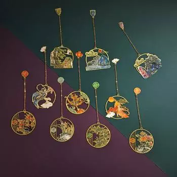 Зажим для книг с кисточкой, винтажный геометрический кулон, полый помощник для чтения, устойчивый к выцветанию, латунная закладка в китайском стиле, школьные принадлежности L