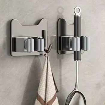 Зажим для швабры из нержавеющей стали без отверстий, настенная стойка для хранения швабры, многофункциональный крючок для швабры, туалет Grey-style A