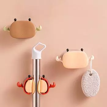 Зажим для швабры, стеллаж для хранения, крючок, без отверстий, настенный, клей для ванной комнаты, прочный фиксирующий зажим, зажим для метлы бежевый