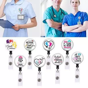 Зажим для удостоверения личности, вращение на 360 градусов, выдвижной мультяшный дизайн, держатель для рабочих карточек для врачей и медсестер, зажим для бейджей, катушка, канцелярские товары B