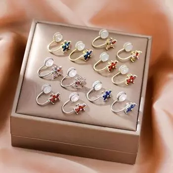 Зажим для ушей без пирсинга, новые медные серьги с пятиконечной звездой и разноцветным цирконием для женщин без пирсинга ушей