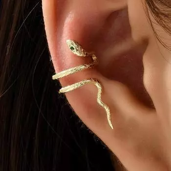 Зажим для ушной косточки в форме змеи, персонализированные серьги без отверстий для ушей, креативный женский дизайн с маленьким животным, трехмерная пряжка для ушей в форме змеи золотой