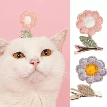 Зажим для волос для домашних животных, милый вязаный мультяшный цветок в форме зигзага, заколка для кошачьих волос, косметические принадлежности розовый