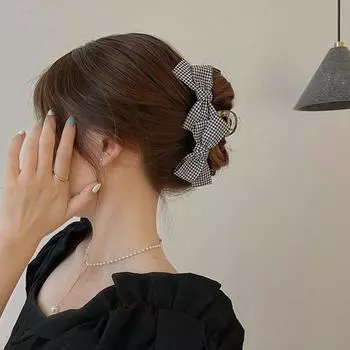 Зажим для волос из пластиковой ткани для девочек, женские аксессуары для волос, бант, заколка для волос в корейском стиле чёрный/белый