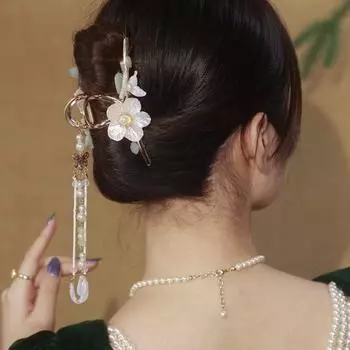 Зажим для волос с подвеской в виде цветка и жемчуга, женские аксессуары для волос, металлический когти, заколка для волос в корейском стиле C